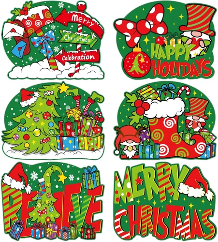 Miniatura 8 de Juego de 6 manteles individuales de plástico de Navidad, manteles individuales Claus, manteles de mesa de Navidad, decoración temática de Navidad