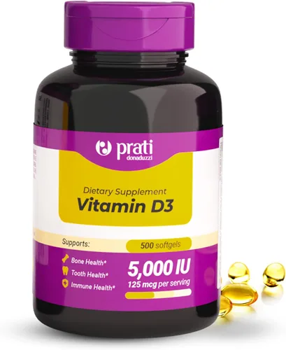 Prati Donaduzzi Vitamina D3 5,000 UI (125 mcg) Cápsulas blandas Suministro para 500 días - Suplemento diario extra fuerte para apoyo óseo y dental