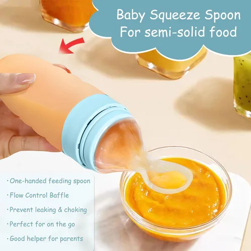 Miniatura 4 de Alimentador de Comida para Bebé Paquete de 4 Cucharas Dispensadoras de Comida de Silicona para Bebés - 3 oz Cucharas de Alimentación por Compresión