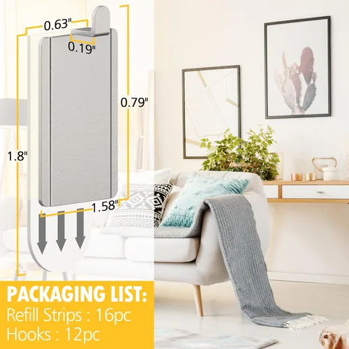 Miniatura 2 de LuBanSir Ganchos para colgar cuadros de pared sin clavos, paquete de 12 ganchos adhesivos de metal con 16 tiras para fotos pequeñas, arte y espejos