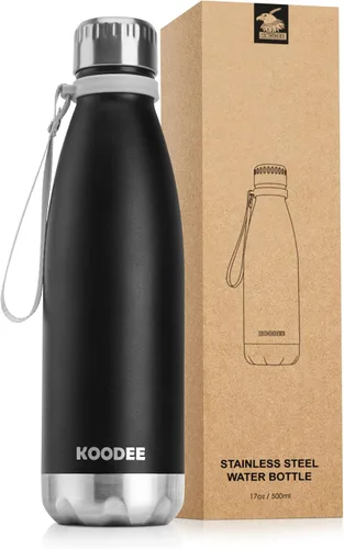 Miniatura 19 de koodee Botella deportiva de agua aislada al vacío de doble pared de acero inoxidable, 17 oz, con forma de botella de refresco, a prueba de fugas