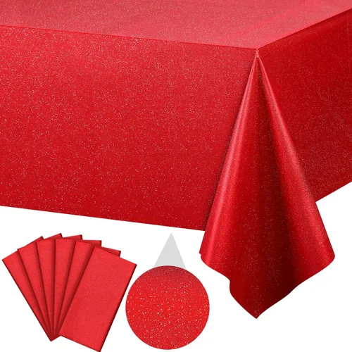 FunnyPars Paquete de 6 Manteles de Plástico Rojo Iridiscente, Cubiertas de Mesa Rectangulares Desechables con Brillo Láser, Mantel de Lámina