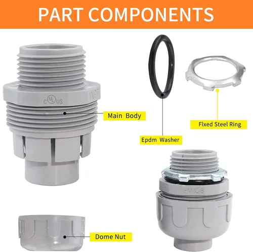 Miniatura 3 de Conector hermético de líquido de 3/4 pulgadas, accesorios de conducto eléctrico de PVC, conector de conducto flexible recto de 180 grados