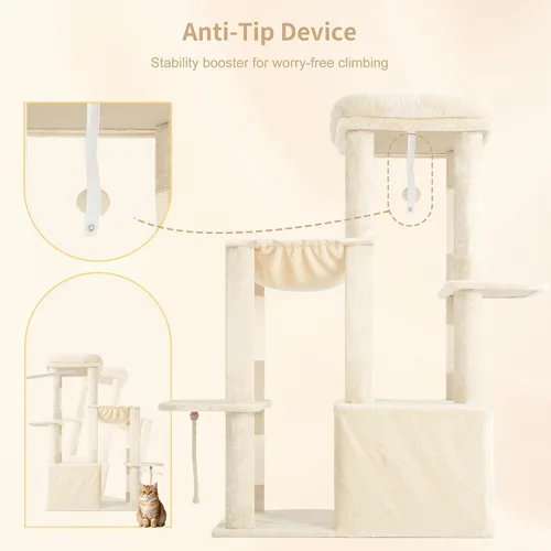 Miniatura 8 de Heybly Árbol para gatos resistente, torre para gatos de interior grande para adultos, casa condominio alta para gatos con zócalo extragrande