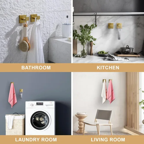 Miniatura 5 de TASTOS Ganchos para Toallas de Baño Dorados Cepillados, Paquete de 2 Ganchos de Acero Inoxidable para Abrigatos y Ropa, Gancho de Pared Resistente