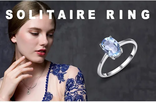 Miniatura 6 de JewelryPalace Anillos de compromiso solitarios de plata de ley 925 chapados en oro de 14 quilates con piedra natal de topacio azul citrino y piedras
