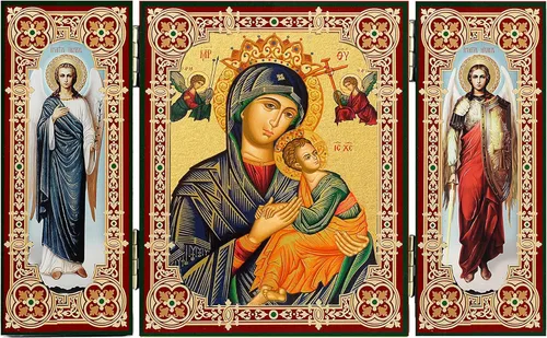 Needzo Tríptico Icono Virgen María, Nuestra Señora del Perpetuo Socorro Santa María y Cristo con Arcángeles San Miguel y San Gabriel, Regalo
