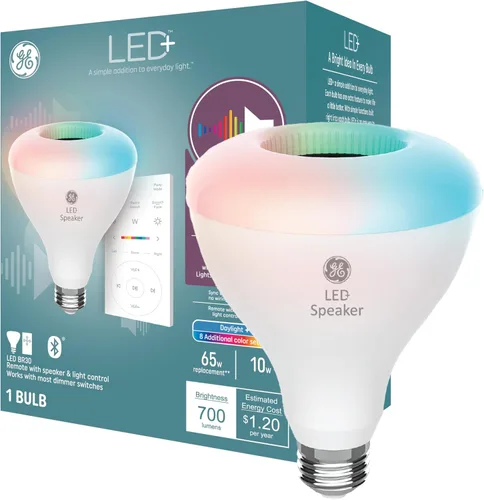Miniatura 13 de GE LED+ A21 Bombilla LED, Luz LED Interior con Cambio de Color, Altavoz Inalámbrico Bluetooth con Control Remoto, 9W, Multicolor y Blanco Cálido