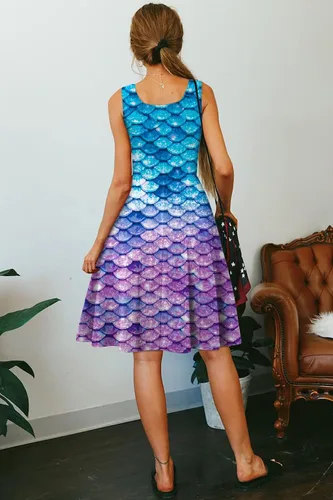 Miniatura 53 de uideazone - Vestido de mujer sin mangas cuello redondo de verano, para playa, casual, Midi línea A.