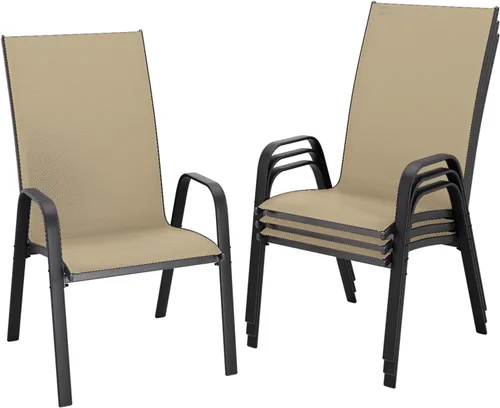 JEAREY - Juego de 4 sillas de comedor de patio, juego de muebles de comedor apilables para exteriores, juego de comedor para todo clima para césped,