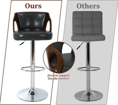 Miniatura 5 de Dkelincs Juego de 2 taburetes de bar, taburetes de bar giratorios ajustables en altura de mostrador con respaldo y brazos, moderno taburete de bar