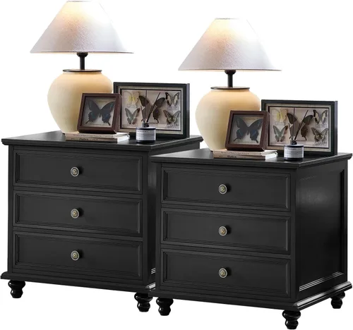 Miniatura 17 de Joaxswe Mesita de noche estilo granja con estación de carga, mesa auxiliar de 61 cm de ancho con 2 cajones, cómoda natural para dormitorio, cómoda