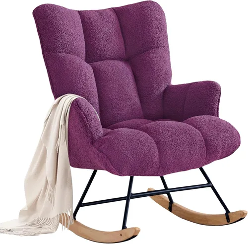 Miniatura 9 de Zedachica Mecedora tapizada para cuarto de bebé, silla mecedora tapizada, asiento acolchado con respaldo alto, cómoda silla auxiliar para sala