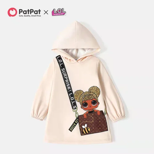 Miniatura 2 de L.O.L. Surprise! Vestido de sudadera con capucha para niñas pequeñas con estampado de bolsa, manga larga con capucha