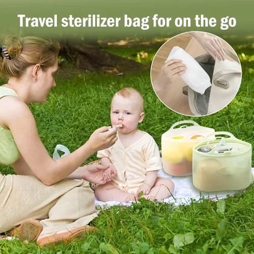 Miniatura 4 de Bolsas esterilizadoras de silicona para botellas de viaje, bolsas esterilizadoras de vapor para microondas de 67.6 fl oz para biberones, sacaleches