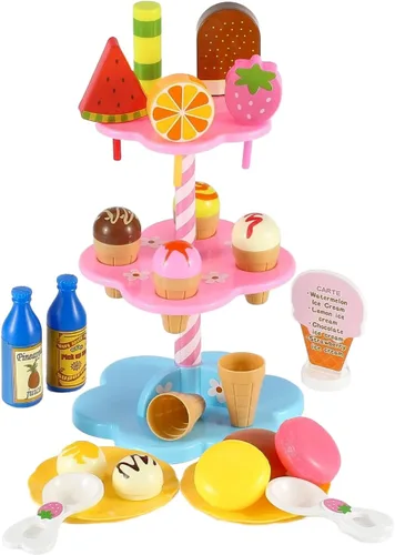 PowerTRC Juego de 22 piezas de torres de helados y postres | Perfecto para aventuras de juegos de niños con paletas y delicias de helado