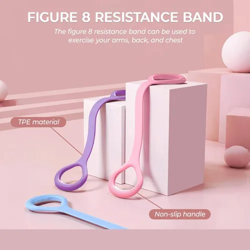 Miniatura 2 de Banda de resistencia, banda de pilates, bandas de entrenamiento para mujeres, banda de resistencia figura 8, juego de 14 bandas de ejercicio