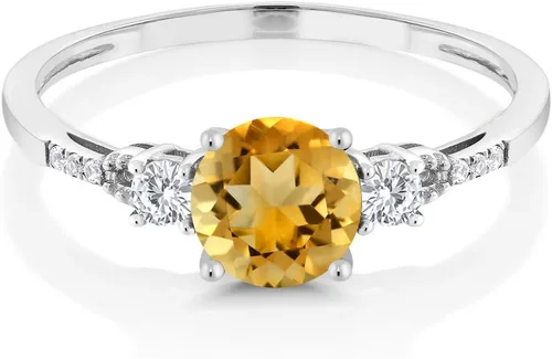 Miniatura 2 de Gem Stone King Anillo de compromiso de 3 piedras preciosas redondas de oro blanco de 10 quilates con piedra natal de 0.236 in con piedra natal