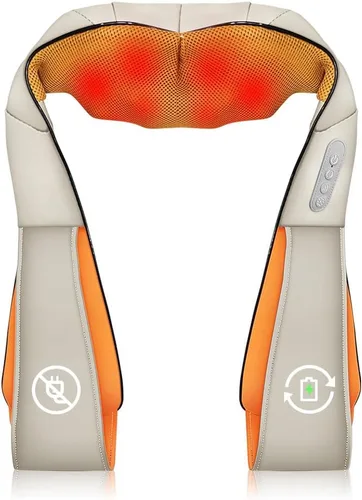 Masajeador inalámbrico de cuello y hombros, masajeador de cuello y espalda para aliviar el dolor con batería recargable, masajeador corporal portátil