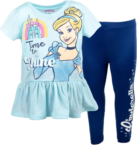 Disney Princess Moana Frozen Little Mermaid Rapunzel Jasmine Belle - Conjunto de camiseta y leggings para niñas pequeñas y grandes