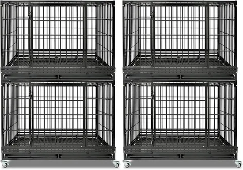 Miniatura 12 de Jaula apilable de 47 pulgadas para perros grandes de alta ansiedad, jaula indestructible a prueba de escapes para interiores con doble puerta