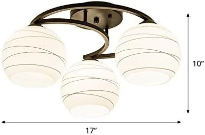 Miniatura 4 de Lámpara colgante de techo semiempotrada, moderna pantalla de globo en cristal ópalo con marco de luna negra, luz colgante para cocina, sala de 3