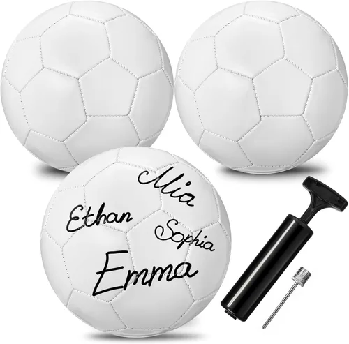 Jexine Balón de fútbol blanco liso, 3 unidades, pelota de fútbol de bricolaje, autógrafo de donación de caridad cristiana con bomba de aguja,