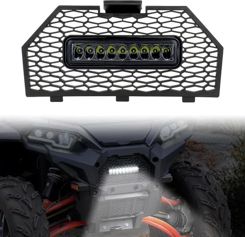 SAUTVS Radiador de pantalla frontal con luz para Polaris Sportsman 850 1000 2017-2025, rejilla frontal de malla con barra de luz LED para Polaris