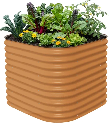 Miniatura 8 de Vego garden Jardinera elevada redonda de 32 pulgadas de alto y 42 pulgadas para jardín, para verduras, flores, patio, gris moderno