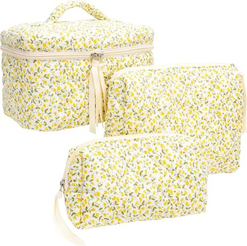 Miniatura 47 de PAZIMIIK - Bolsa de maquillaje de algodón para mujer, grande, acolchada para viaje, Rosa (Bow Pink), Vintage