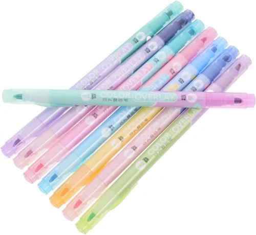 SHINEOFI 8 rotuladores de doble punta para estudio de doble color, para notas, álbumes de recortes, colores brillantes para resaltar y dibujar