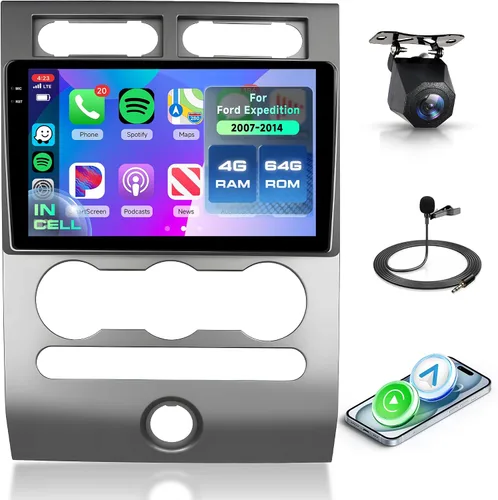 Miniatura 10 de Estéreo de coche Android de 4 núcleos+64G para Ford Expedition 2007-2014 (A/C) inalámbrico Carplay Android Auto, radio de pantalla táctil de 9