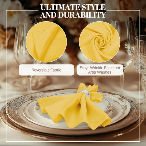 Miniatura 3 de Ultimate Textile -1 docena - Reversible Shantung Satin - Majestic - Servilletas de tela Majestic de 17 x 17 pulgadas color dorado