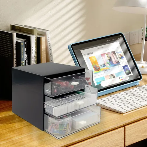 Miniatura 7 de Organizador de escritorio con cajón, caja de almacenamiento de escritorio, organizadores de suministros de papelería de oficina de plástico