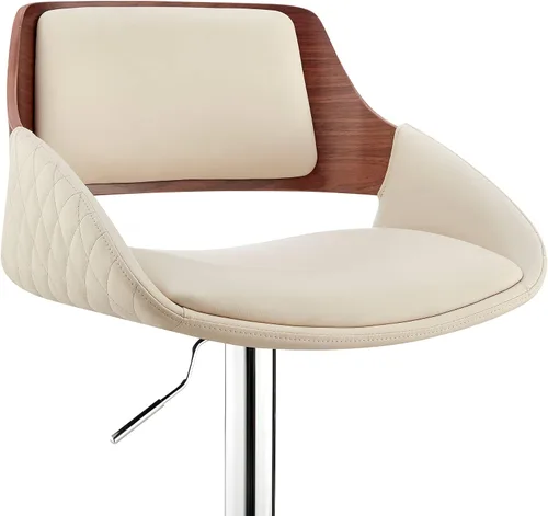Miniatura 8 de Armen Living Adele - Taburete giratorio moderno de altura ajustable de piel sintética y madera de nogal con base cromada para encimera de isla