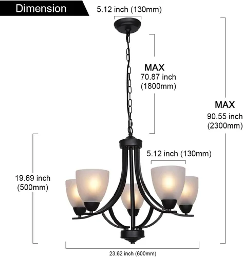 Miniatura 2 de 5 Light Shaded Contemporary Chandeliers with Alabaster Glass Black Rustic Light Fixtures Ceiling Hanging Mid Century Modern Pendant Lighting for