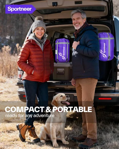 Miniatura 8 de Sportneer Saco de dormir portátil para adultos y niños - Caminable con cremalleras en los brazos, clima cálido e impermeable frío, compacto