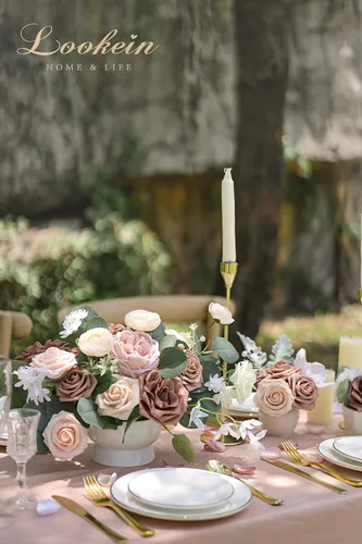 Miniatura 4 de Lookein Flores artificiales para decoración de boda, ramo de novia, centros de mesa, coronas de flores, decoración del pasillo, decoración