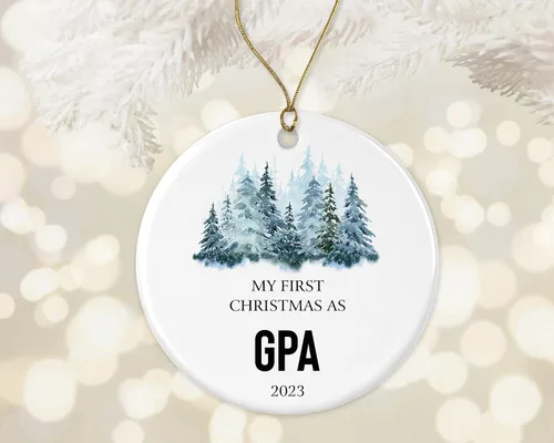 My First Christmas As GPA 2023 Adorno redondo para árbol de Navidad, regalos para GPA, recuerdo de nietos, adorno de árbol de Navidad de cerámica