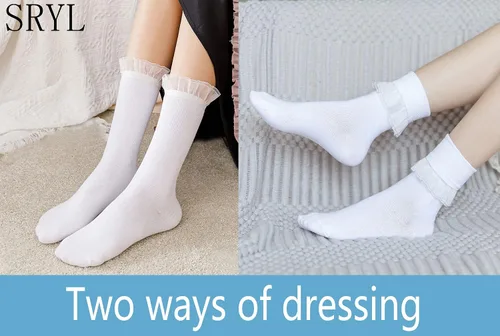 Miniatura 2 de SRYL YYS09 - Calcetines de tobillo para mujer, con encaje, con volantes, cómodos, de algodón, para mujer, niña, princesa