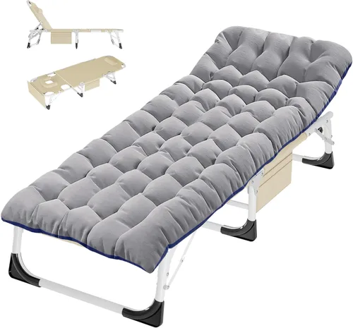 Miniatura 10 de ABORON Catres de campamento de 5 posiciones para adultos, catre de dormir plegable al aire libre, tumbona plegable con almohada, silla reclinable