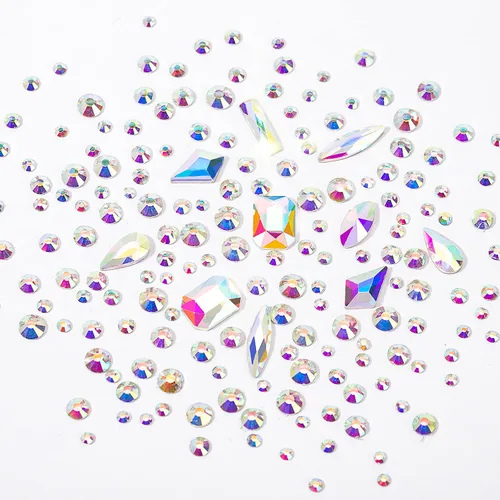 Miniatura 6 de Kit de diamantes de imitación para uñas, 1500 piezas de diamantes de imitación redondos con parte trasera plana, gemas de uñas AB multiformas, 0.3