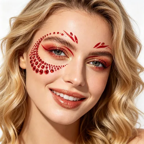 Miniatura 2 de 2102 gemas faciales adhesivas para el cabello, joyas autoadhesivas para el cabello, calcomanías brillantes para cabello, uñas, maquillaje, ropa, Rojo