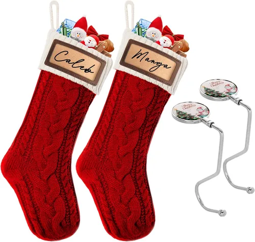 Miniatura 12 de Paquete de 2 medias de Navidad, medias de Navidad familiares grandes de 18 pulgadas, medias de punto de colores mixtos colgantes (2 mezclas)