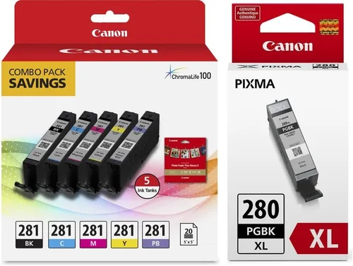 Miniatura 4 de Canon Paquete combinado de depósito de tinta original CLI-281 de 5 colores con papel fotográfico de 5 x 5 (2091C006) PGI-280 XL Pigment Black Ink