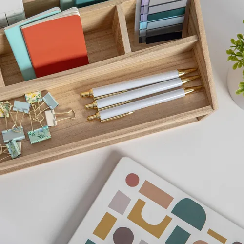 Miniatura 6 de Martha Stewart Weston Cajas de almacenamiento apilables de madera con cajones extraíbles, organizadores de almacenamiento de madera de Paulownia