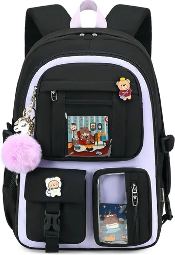 Miniatura 7 de Mochila para niñas con accesorios, mochila para laptop y libros de 16 pulgadas, bolsa escolar kawaii, mochila para universidad, viaje y día a día