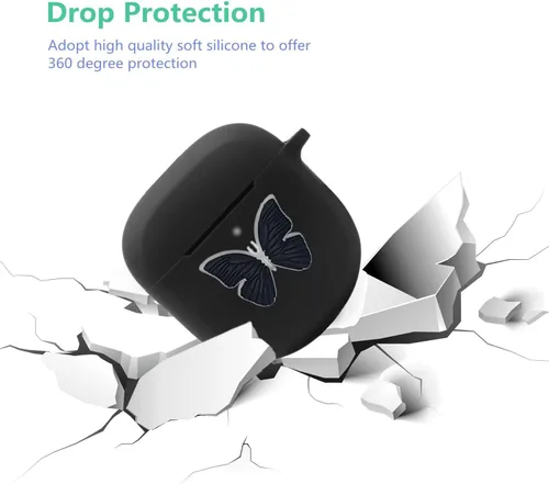 Miniatura 5 de Funda para auriculares Bose QuietComfort II 2022, lindo dije de mariposa de dibujos animados de silicona suave para mujeres, niñas y hombres, Negro