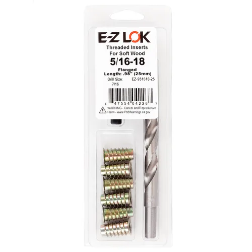 Miniatura 9 de Kit de reparación de rosca hexagonal E-Z para insertos roscados embutidos de madera blanda 5/16-18 x 25mm, taladro, herramienta de instalación
