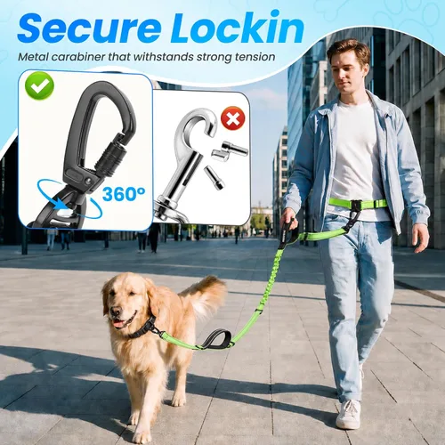 Miniatura 5 de Correa de perro grande manos libres, correa elástica de 6 a 8 pies con cinturón para perro de hasta 150 libras, correr, caminar, trotar